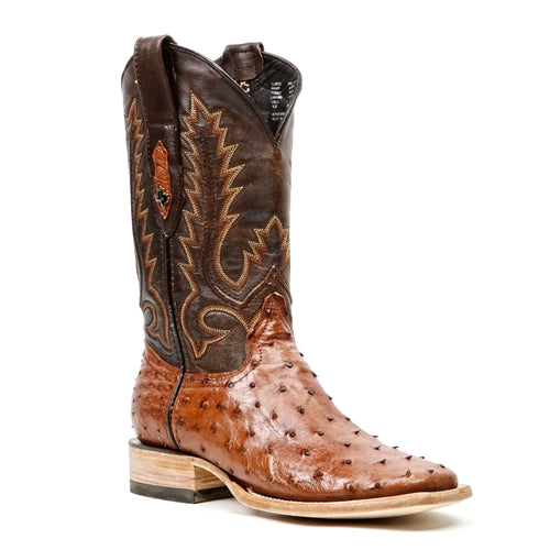 Austin Ostrich Boots - Brandy - Punta Cuadrada (AV20)
