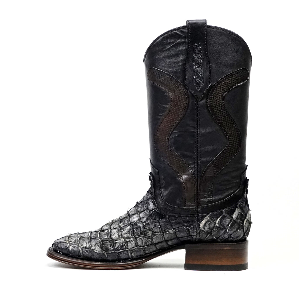 Connor Platinum Pirarucu Fish Boots (Diamond) - Newspaper - Square Toe