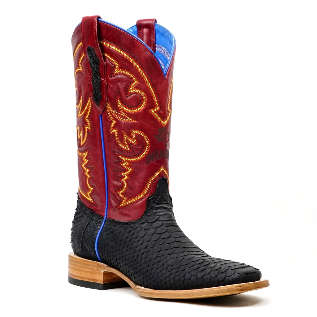 Braxton Python Boots - Matte Black - Square Toe