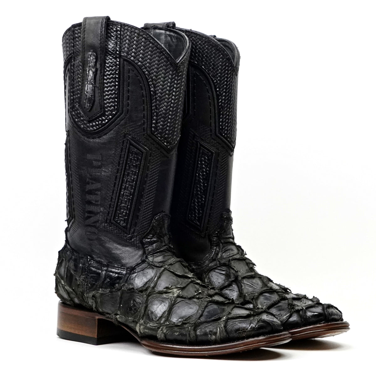 Connor Platinum Pirarucu Fish Boots - Sapphire Black - Square Toe