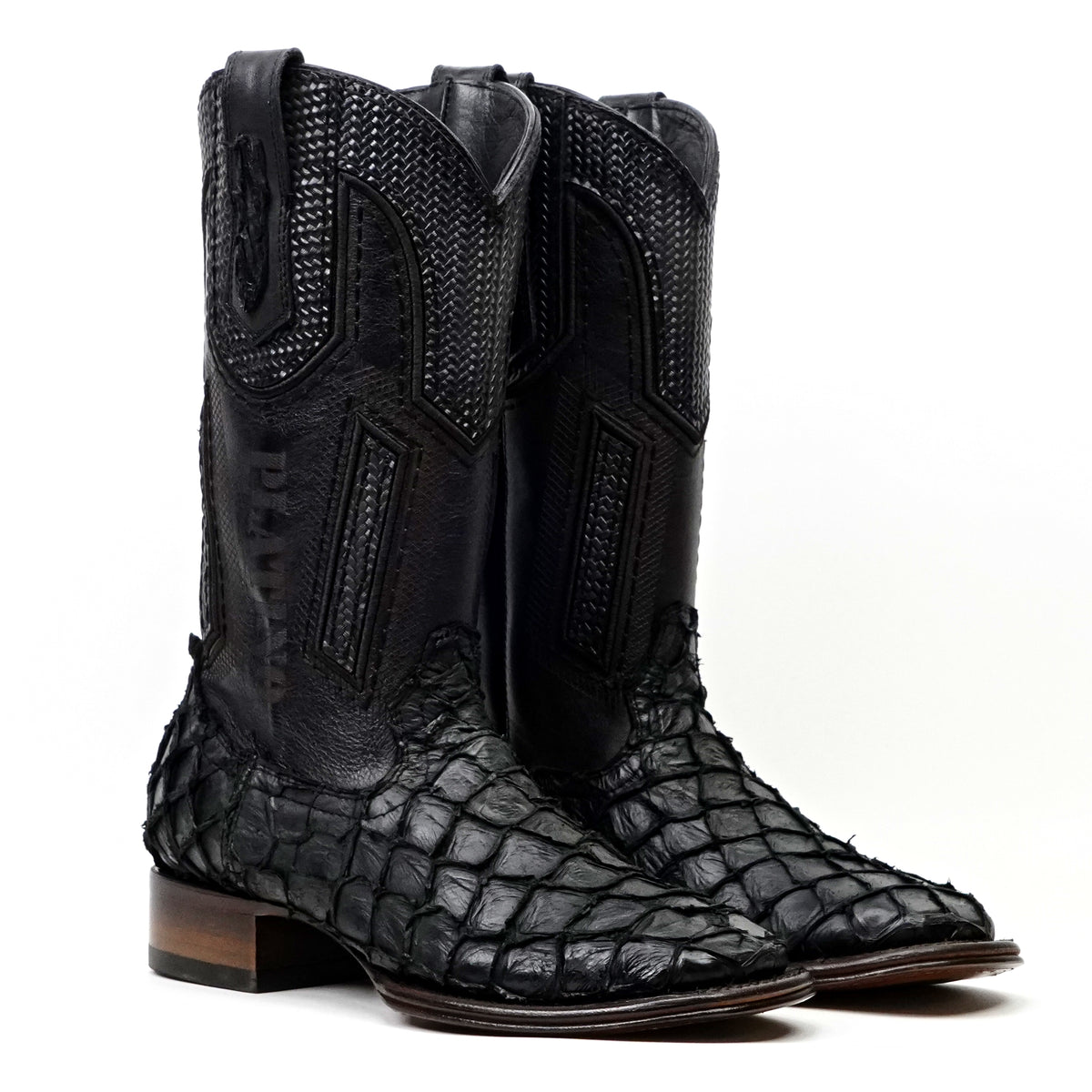 Connor Platinum Pirarucu Fish Boots - Black - Square Toe
