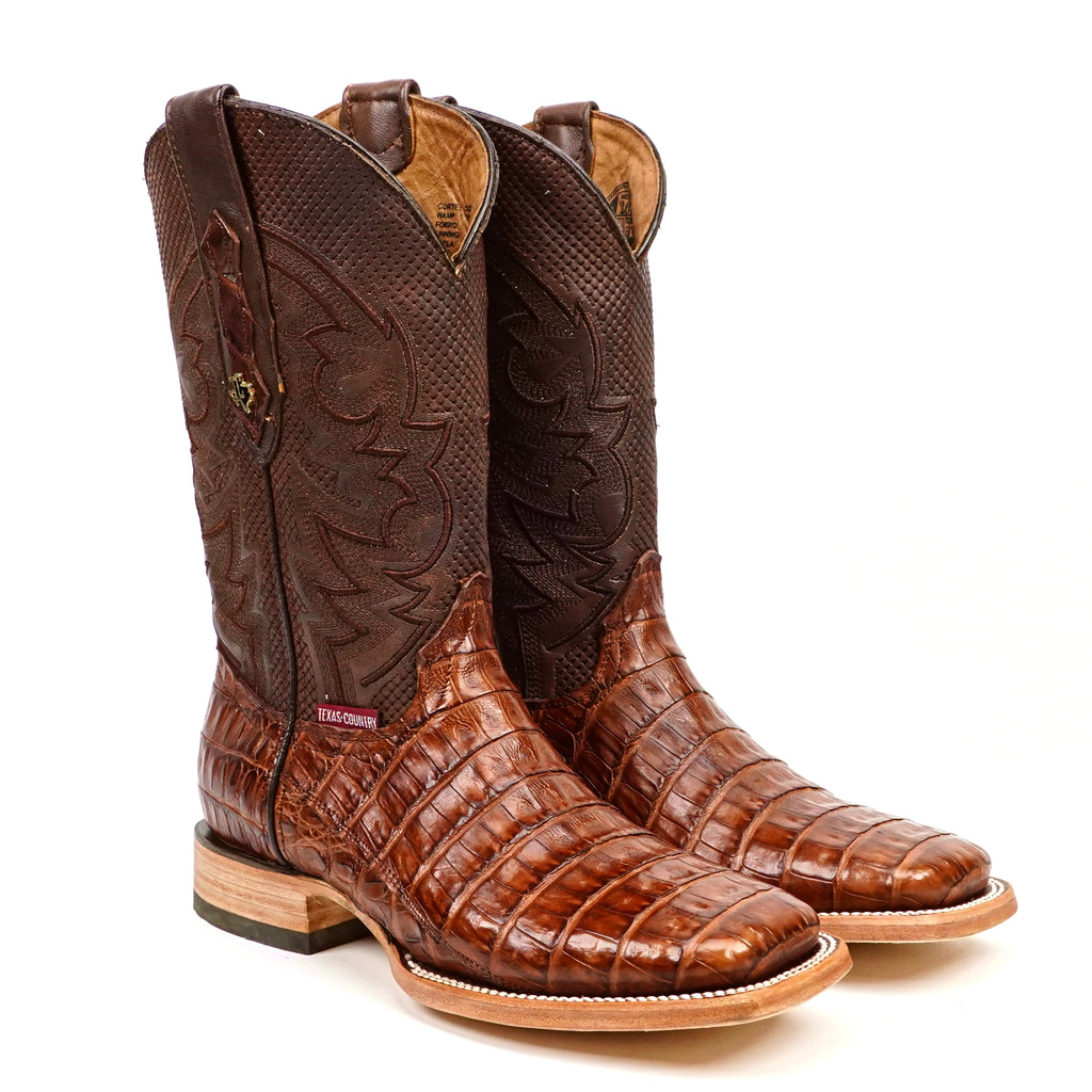 Rhodes Caiman Belly Boots - Brandy - Square Toe (LM10)