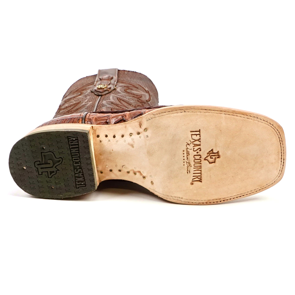 Rhodes Caiman Belly Boots - Brandy - Square Toe (LM10)