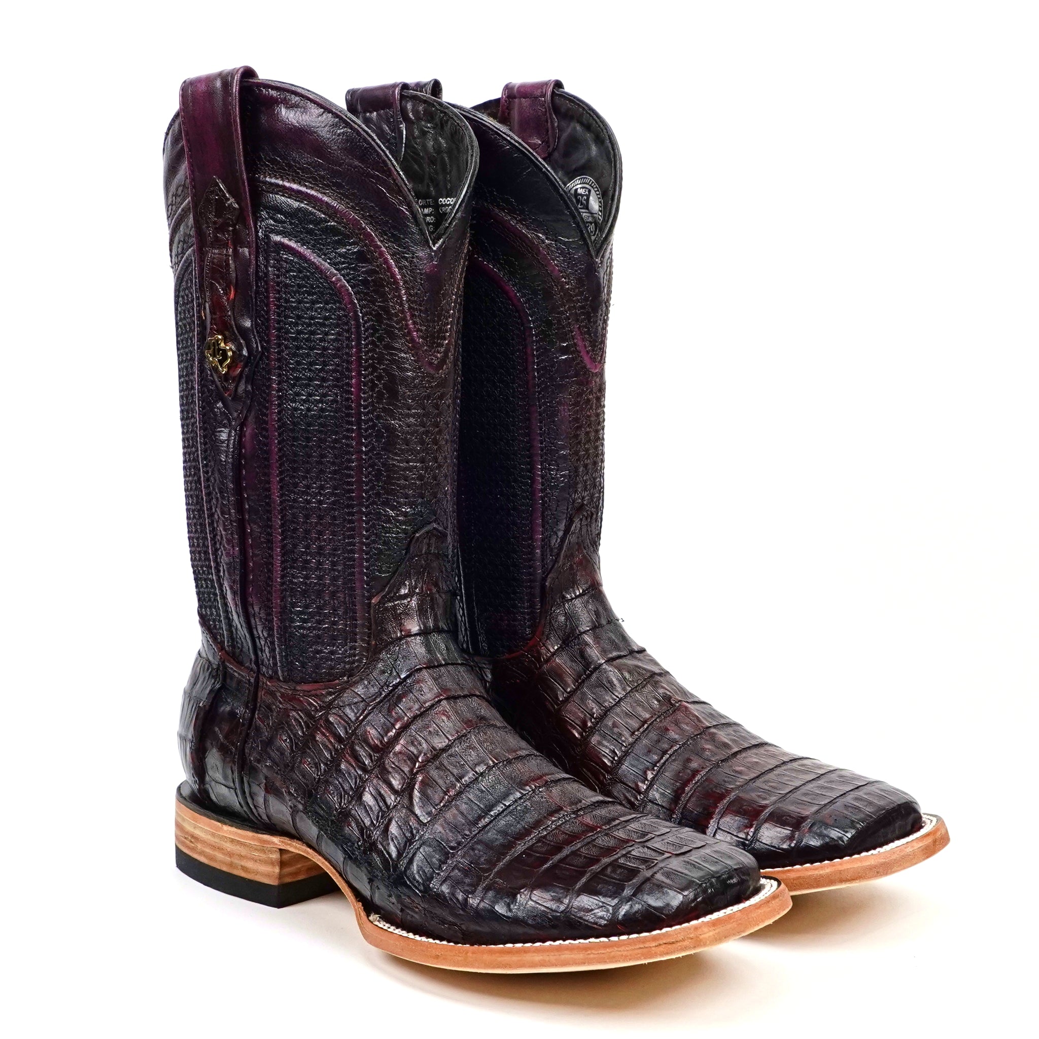 Rhodes Caiman Belly Boots - Black Cherry - Square Toe (LM10)