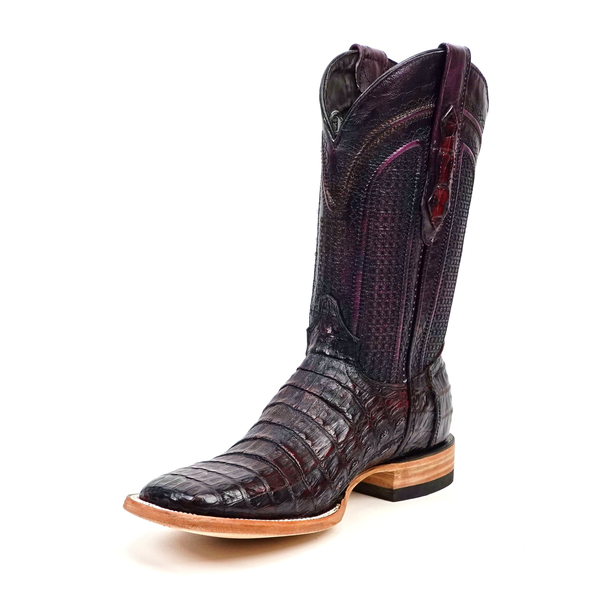 Rhodes Caiman Belly Boots - Black Cherry - Square Toe (LM10)
