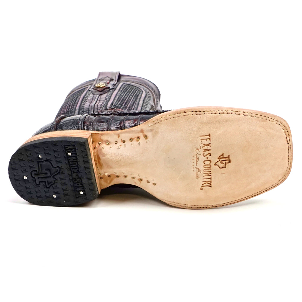 Rhodes Caiman Belly Boots - Black Cherry - Square Toe (LM10)