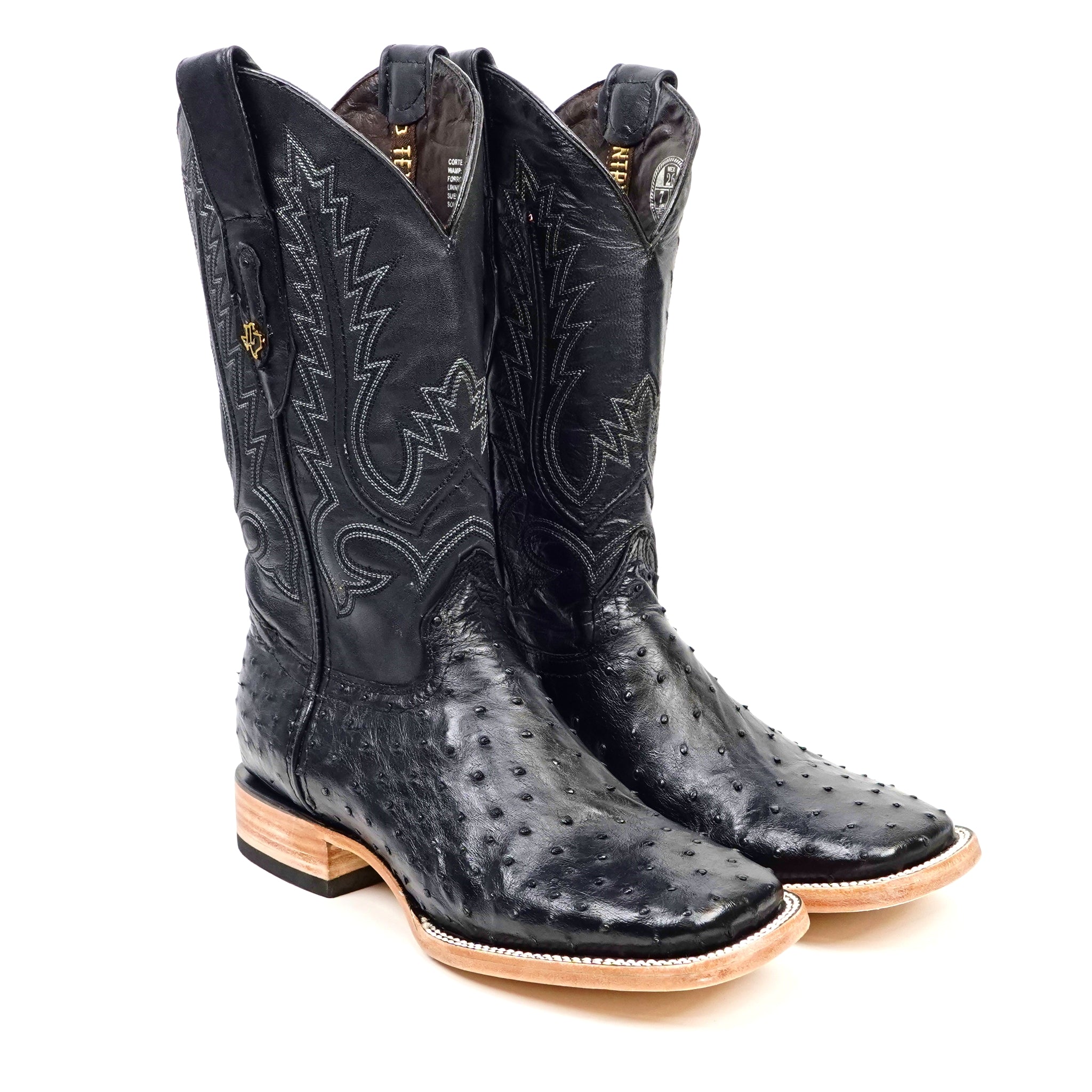 Austin Ostrich Boots - Black - Square Toe (AV20)