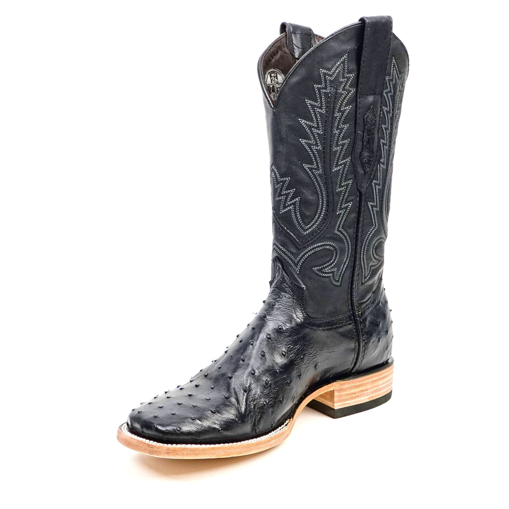 Austin Ostrich Boots - Black - Square Toe (AV20)