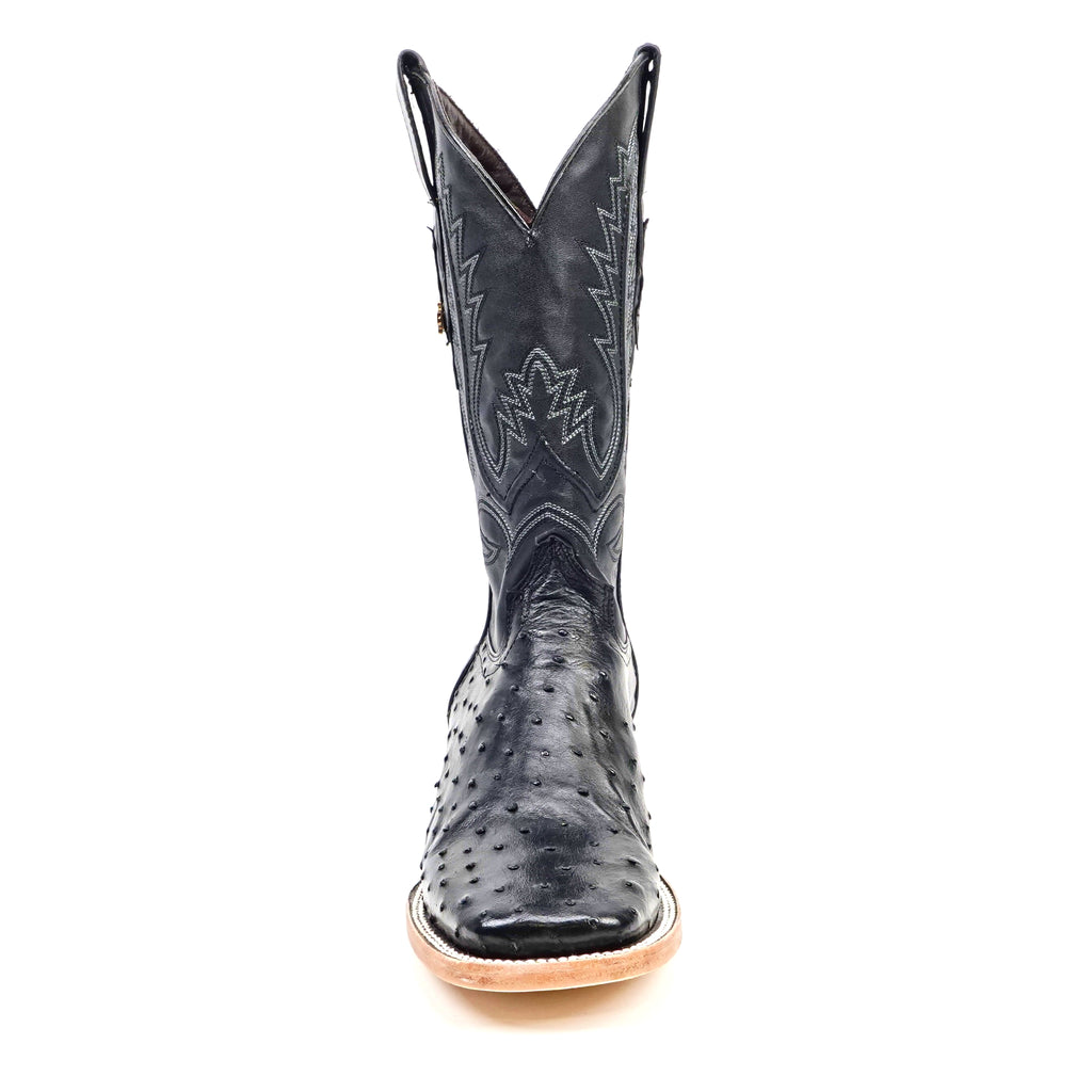 Austin Ostrich Boots - Black - Square Toe (AV20)