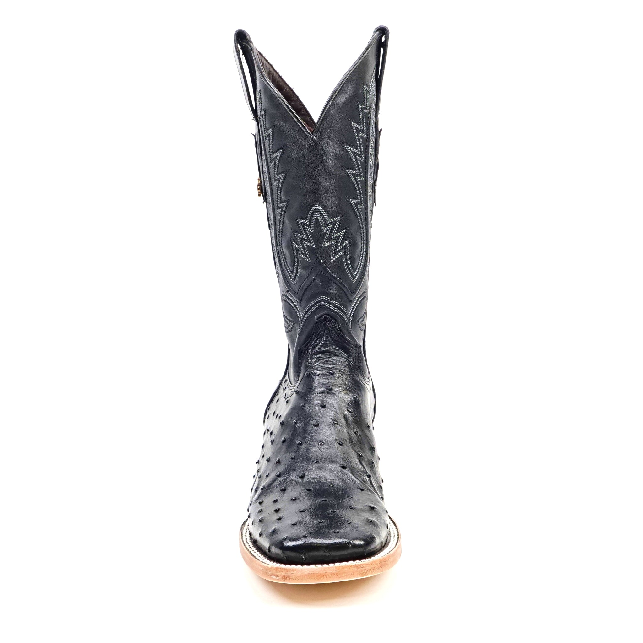 Austin Ostrich Boots - Black - Square Toe (AV20)