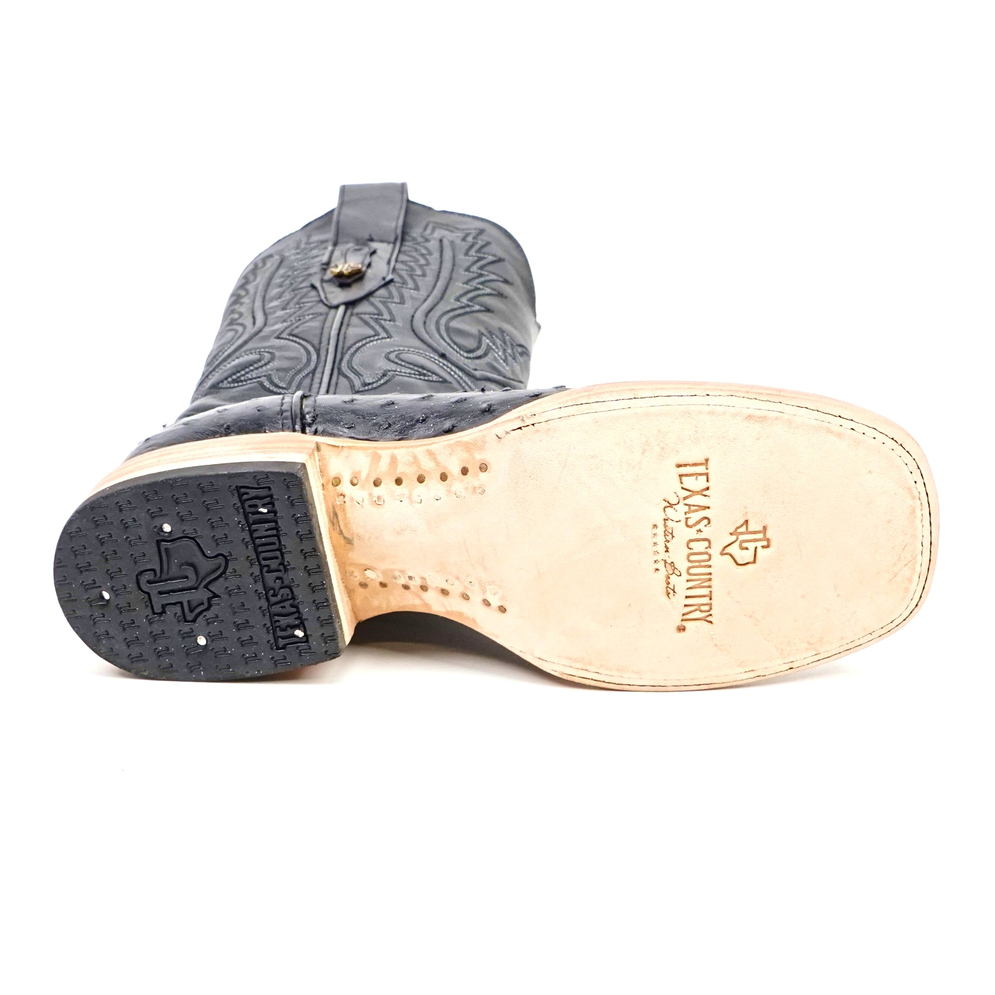Austin Ostrich Boots - Black - Square Toe (AV20)