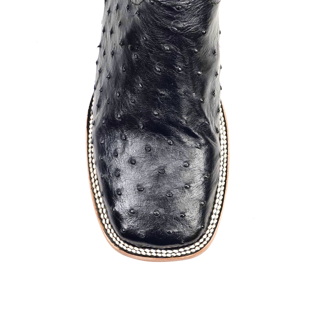 Austin Ostrich Boots - Black - Square Toe (AV20)