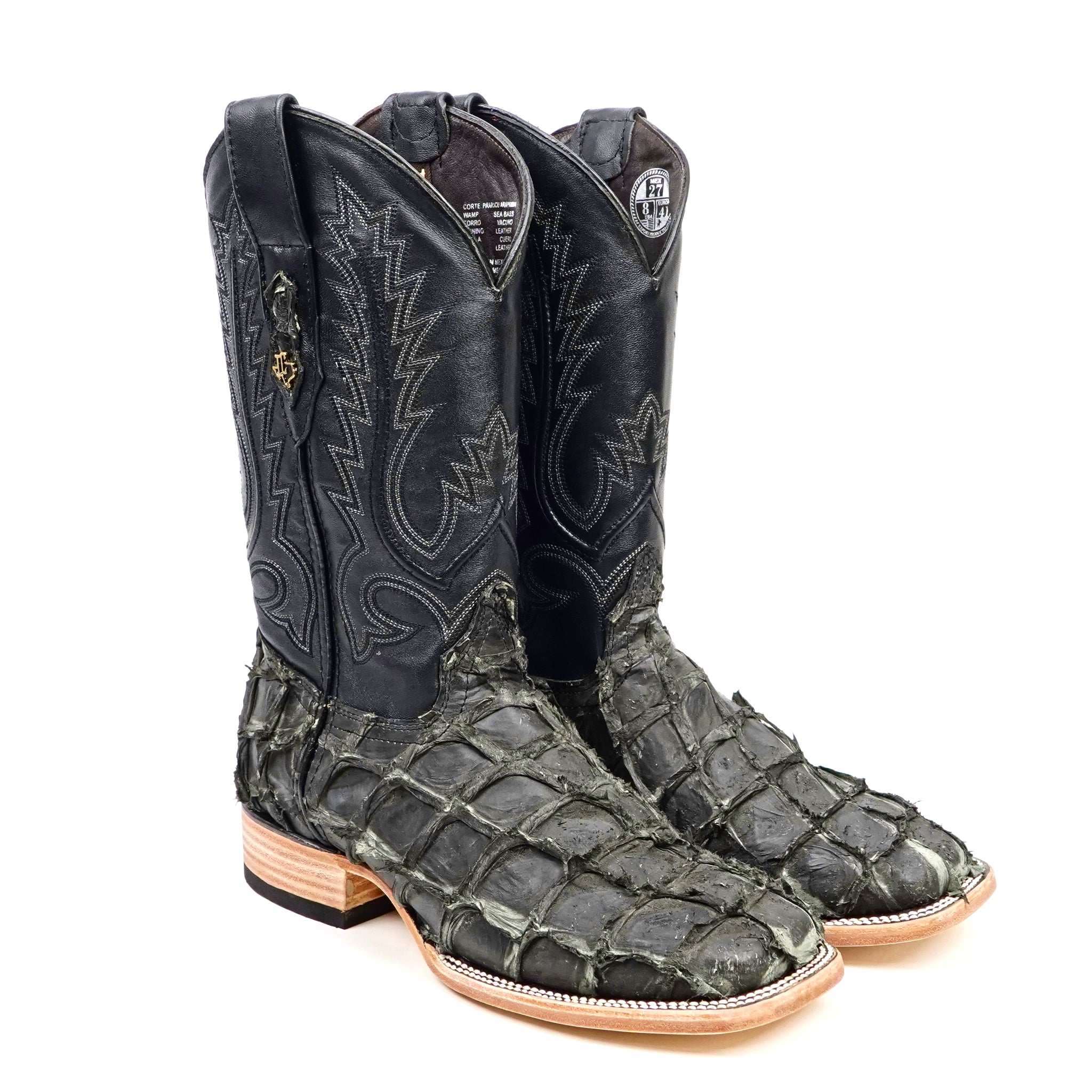 Connor Pirarucu Fish Boots - Gray Black - Square Toe (PZ60)