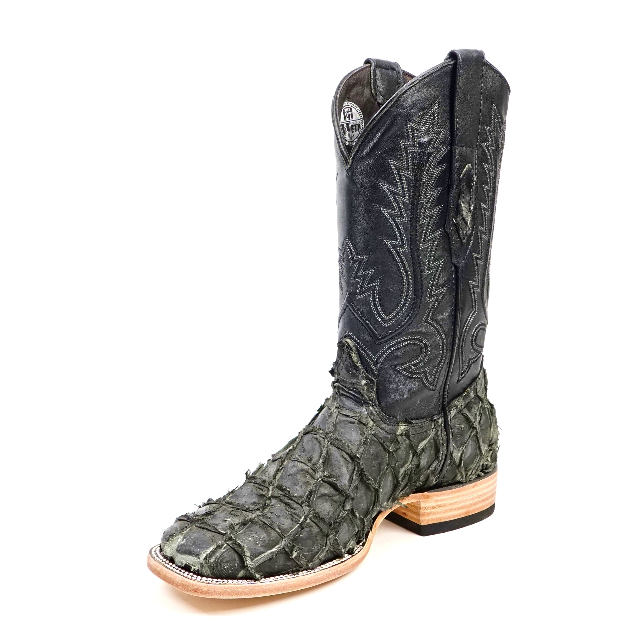 Connor Pirarucu Fish Boots - Gray Black - Square Toe (PZ60)