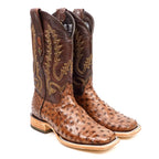 Austin Ostrich Boots - Tobacco - Square Toe (AV20)