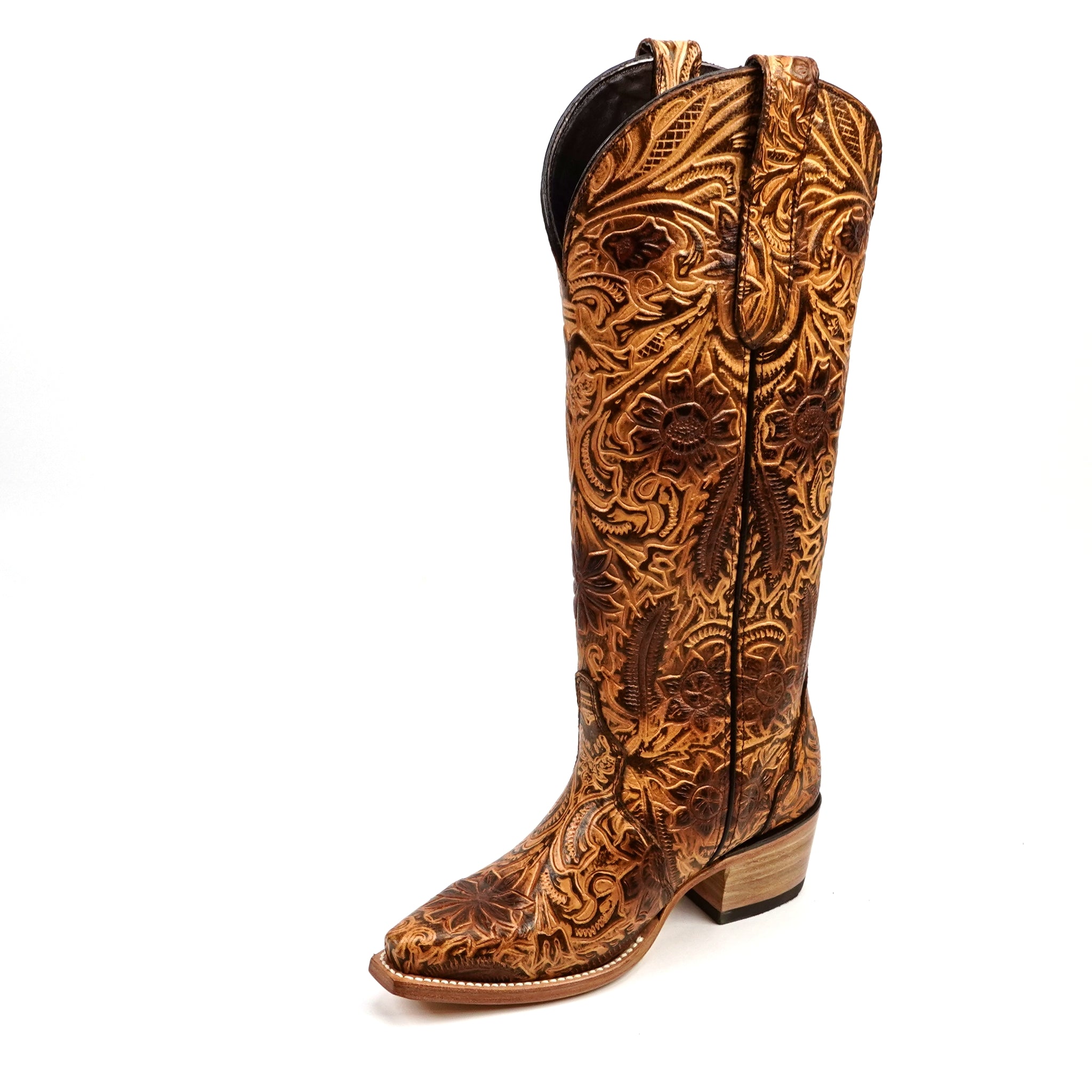 Chiseled Tan Cowgirl Boots - Tall Shaft - Snip Toe (E866)