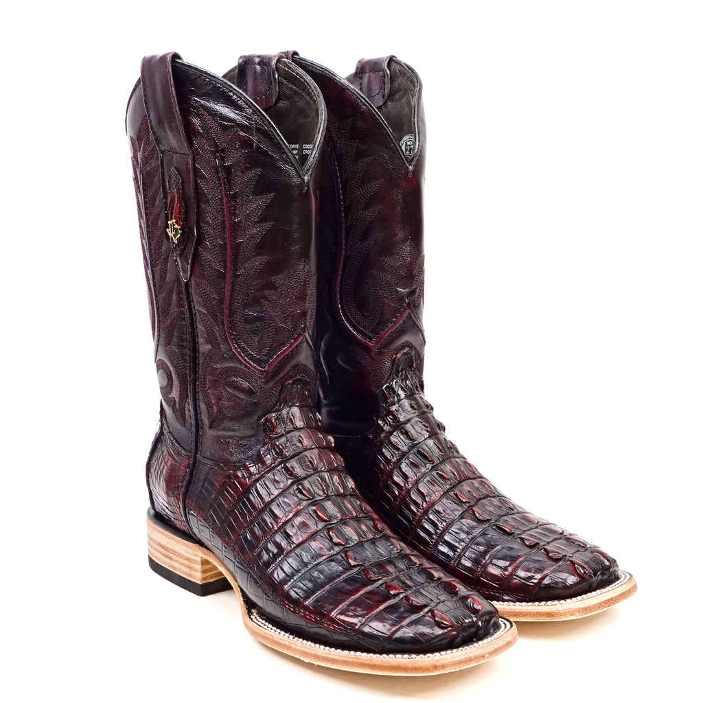 Rhodes Nile Crocodile Tail Boots - Black Cherry - Square Toe (LM10)