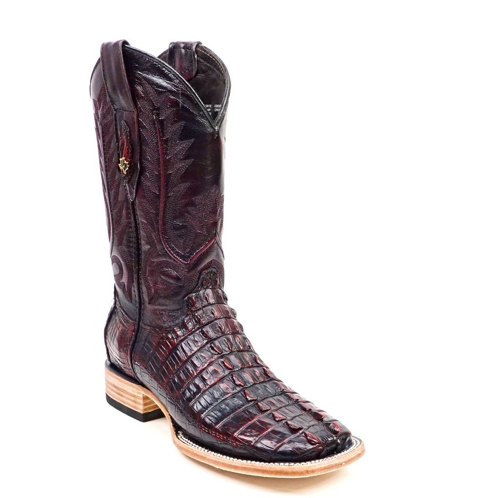 Rhodes Nile Crocodile Tail Boots - Black Cherry - Square Toe (LM10)