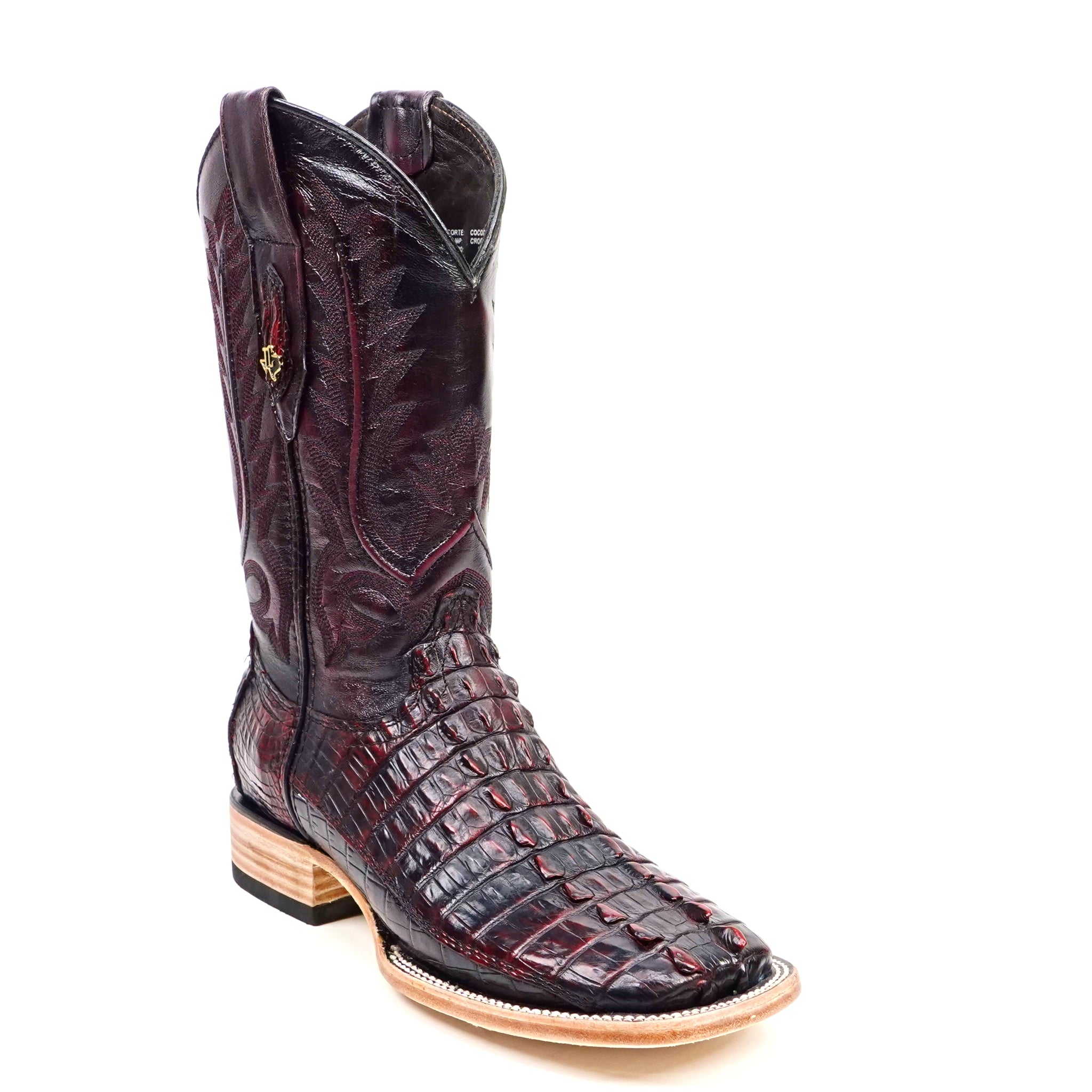 Rhodes Nile Crocodile Tail Boots - Black Cherry - Square Toe (LM10)