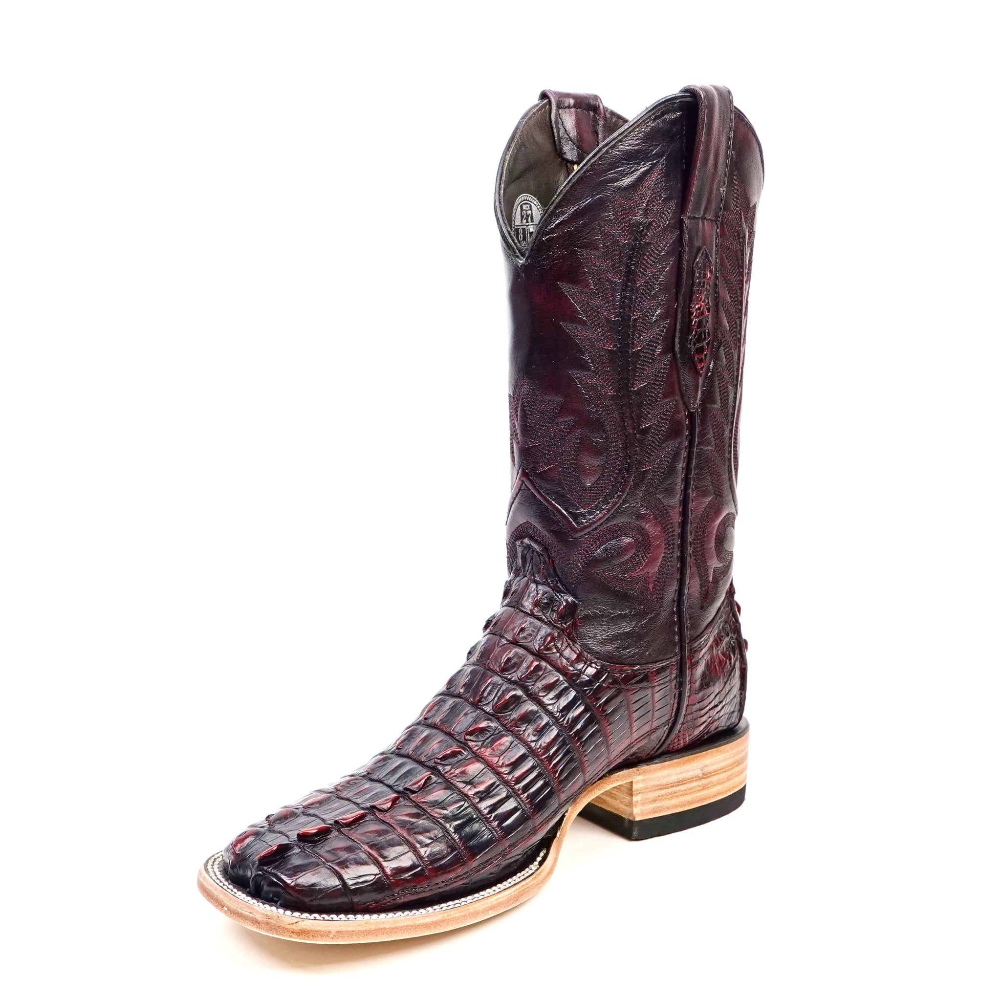 Rhodes Nile Crocodile Tail Boots - Black Cherry - Square Toe (LM10)