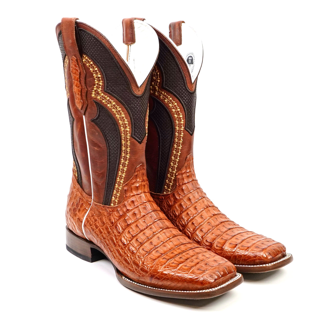 Ranger Caiman Horn Back Boots - Brandy - Square Toe