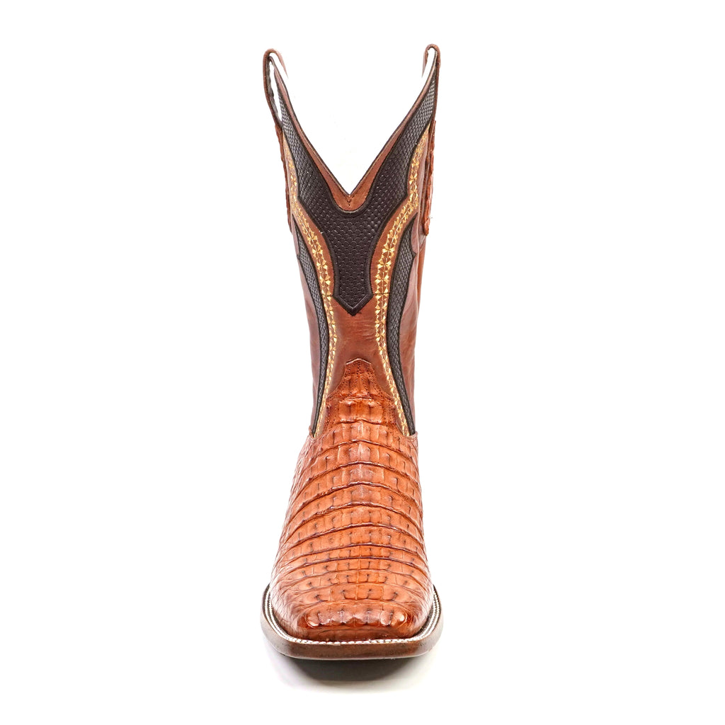 Ranger Caiman Horn Back Boots - Brandy - Square Toe