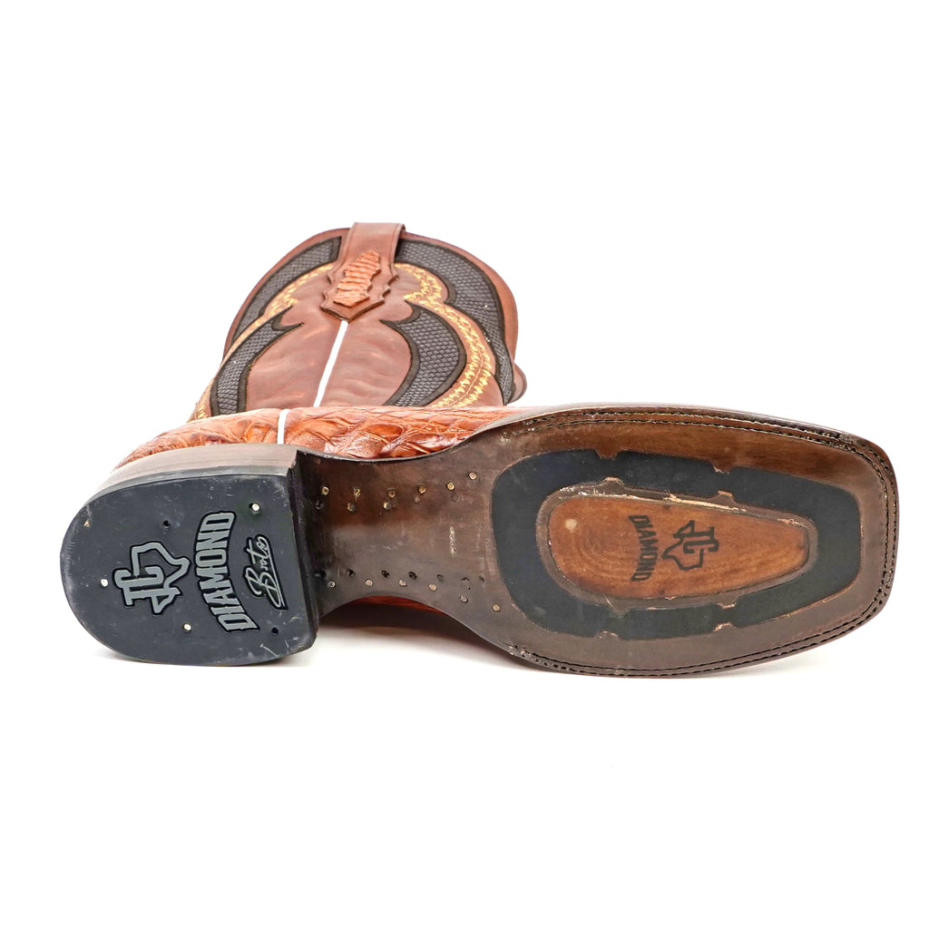 Ranger Caiman Horn Back Boots - Brandy - Square Toe