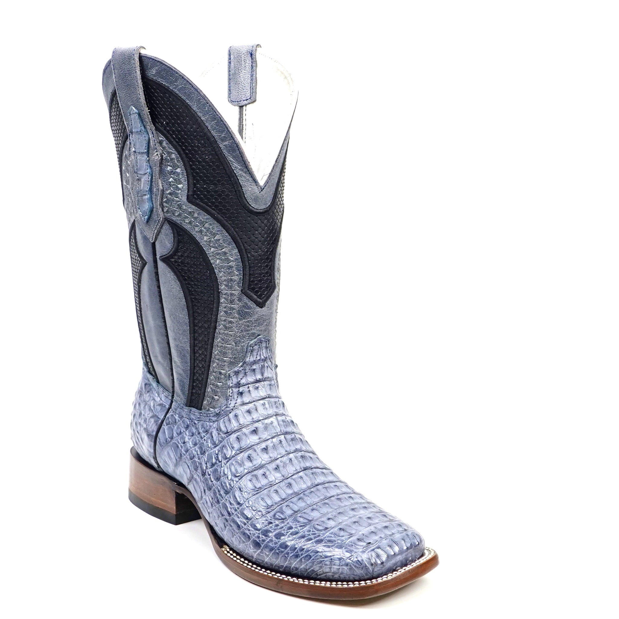 Ranger Caiman Horn Back Boots - Denim Blue - Square Toe