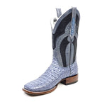 Ranger Caiman Horn Back Boots - Denim Blue - Square Toe