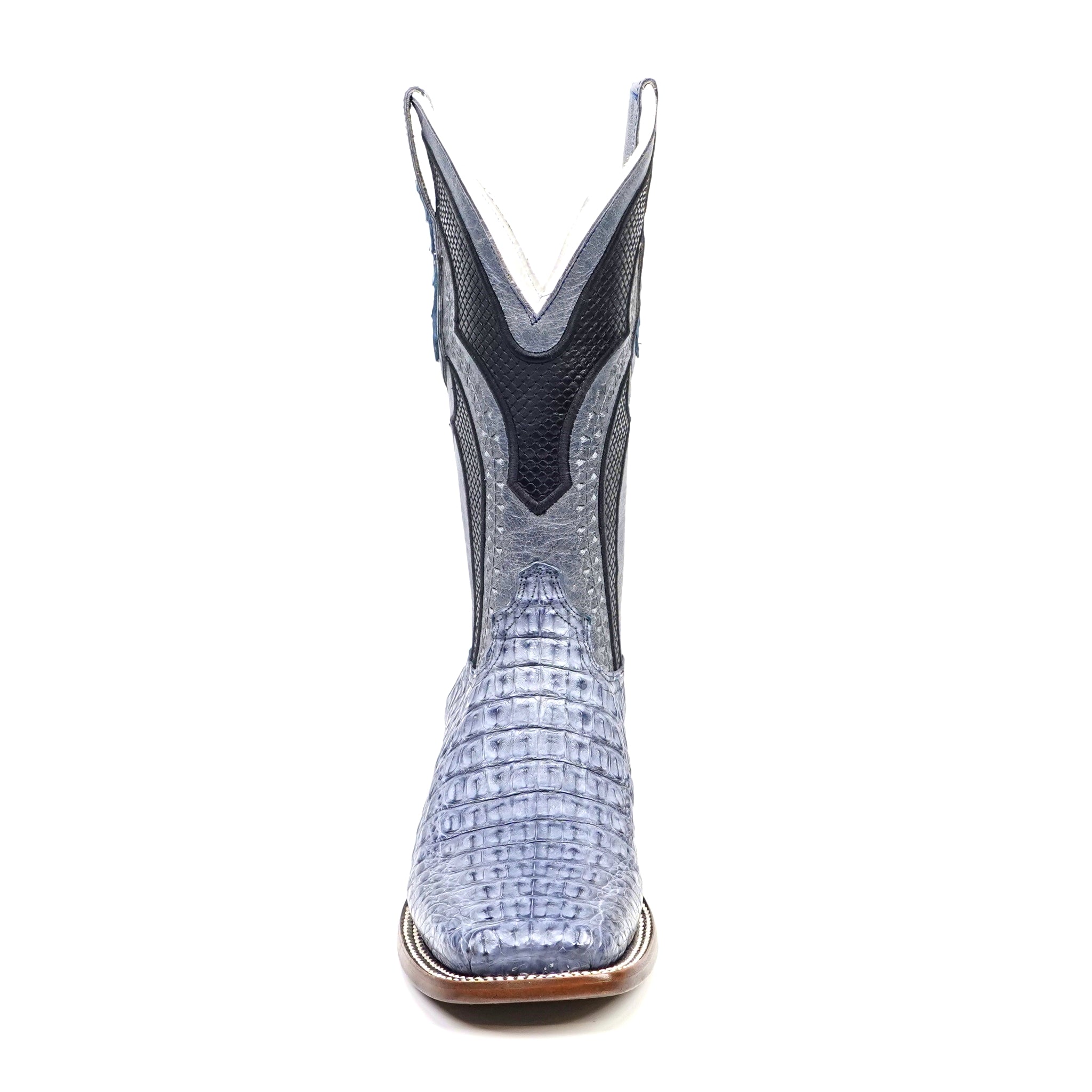 Ranger Caiman Horn Back Boots - Denim Blue - Square Toe