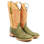 Braxton Python Boots - Olive - Square Toe