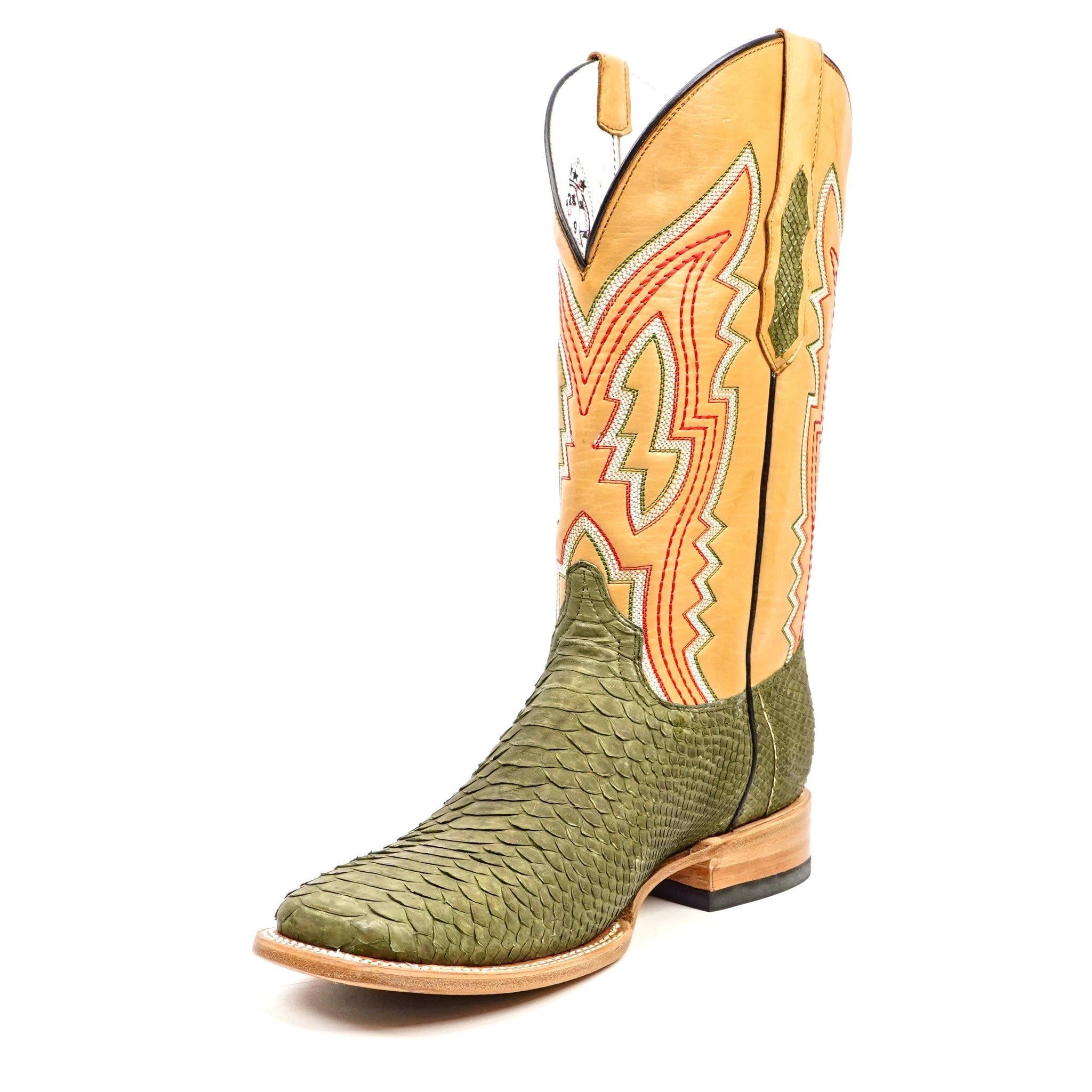 Braxton Python Boots - Olive - Square Toe