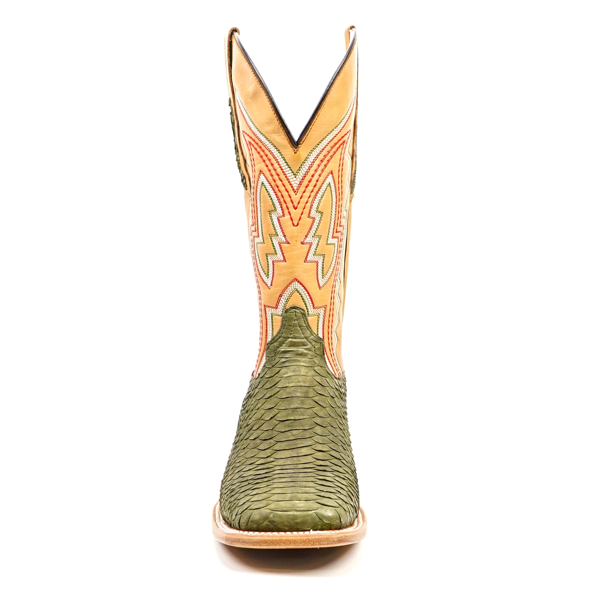 Braxton Python Boots - Olive - Square Toe