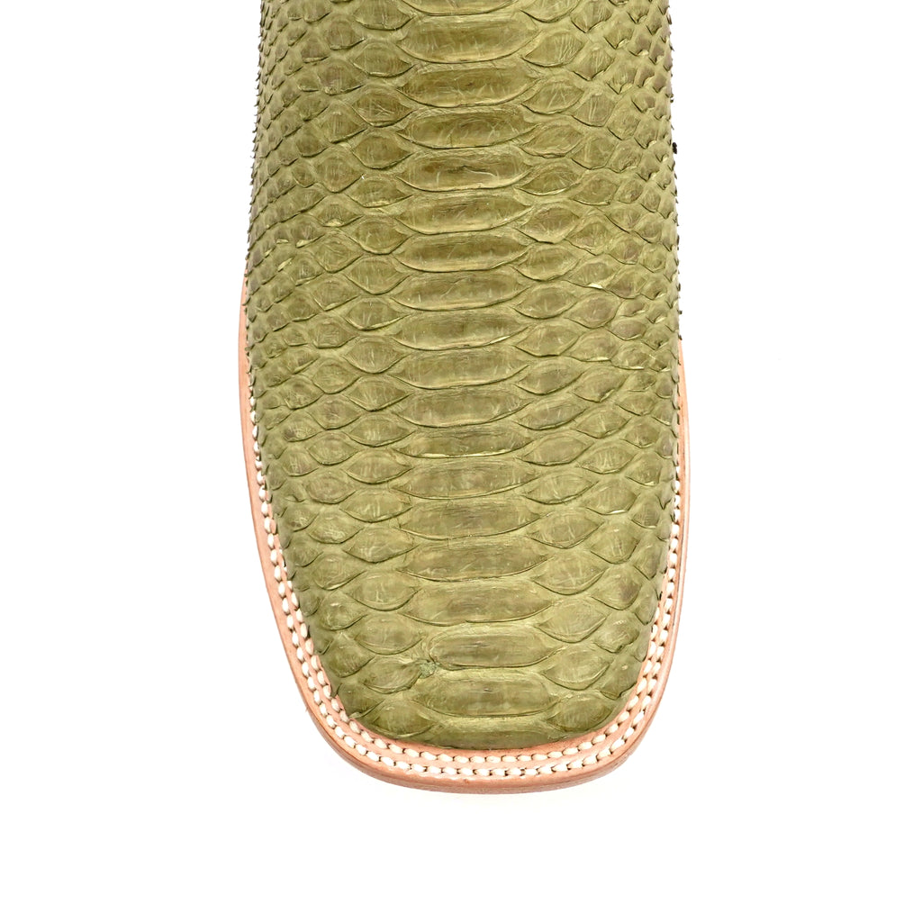 Braxton Python Boots - Olive - Square Toe