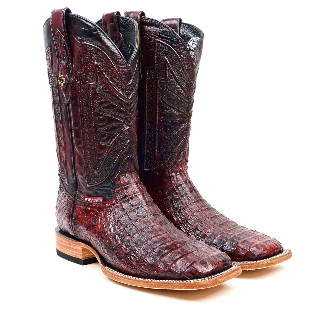 Rhodes Caiman Hornback Boots - Black Cherry - Square Toe (LM10)