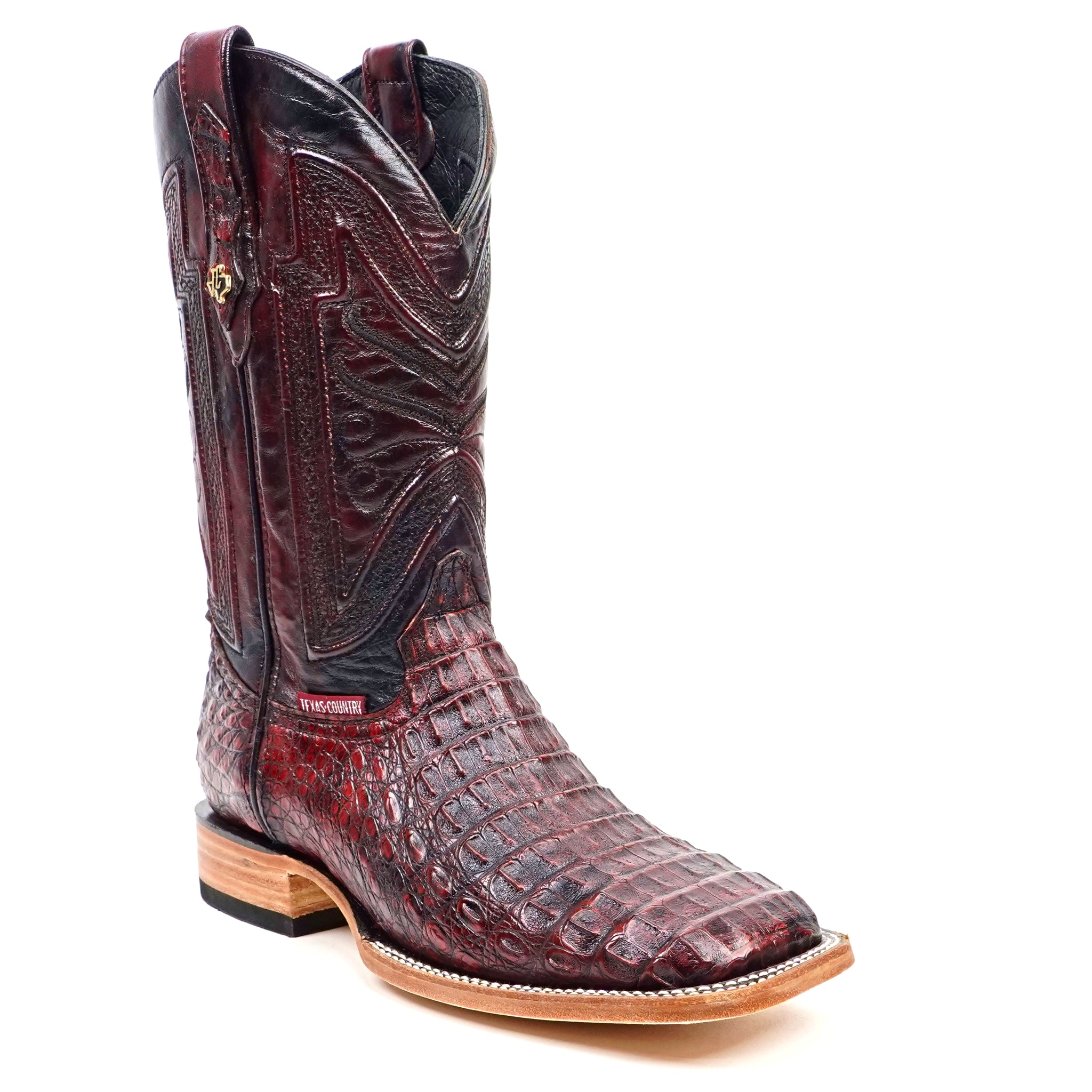 Rhodes Caiman Hornback Boots - Black Cherry - Square Toe (LM10)