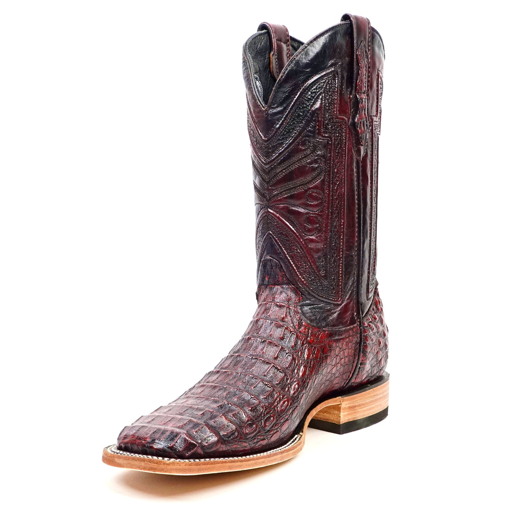 Rhodes Caiman Hornback Boots - Black Cherry - Square Toe (LM10)