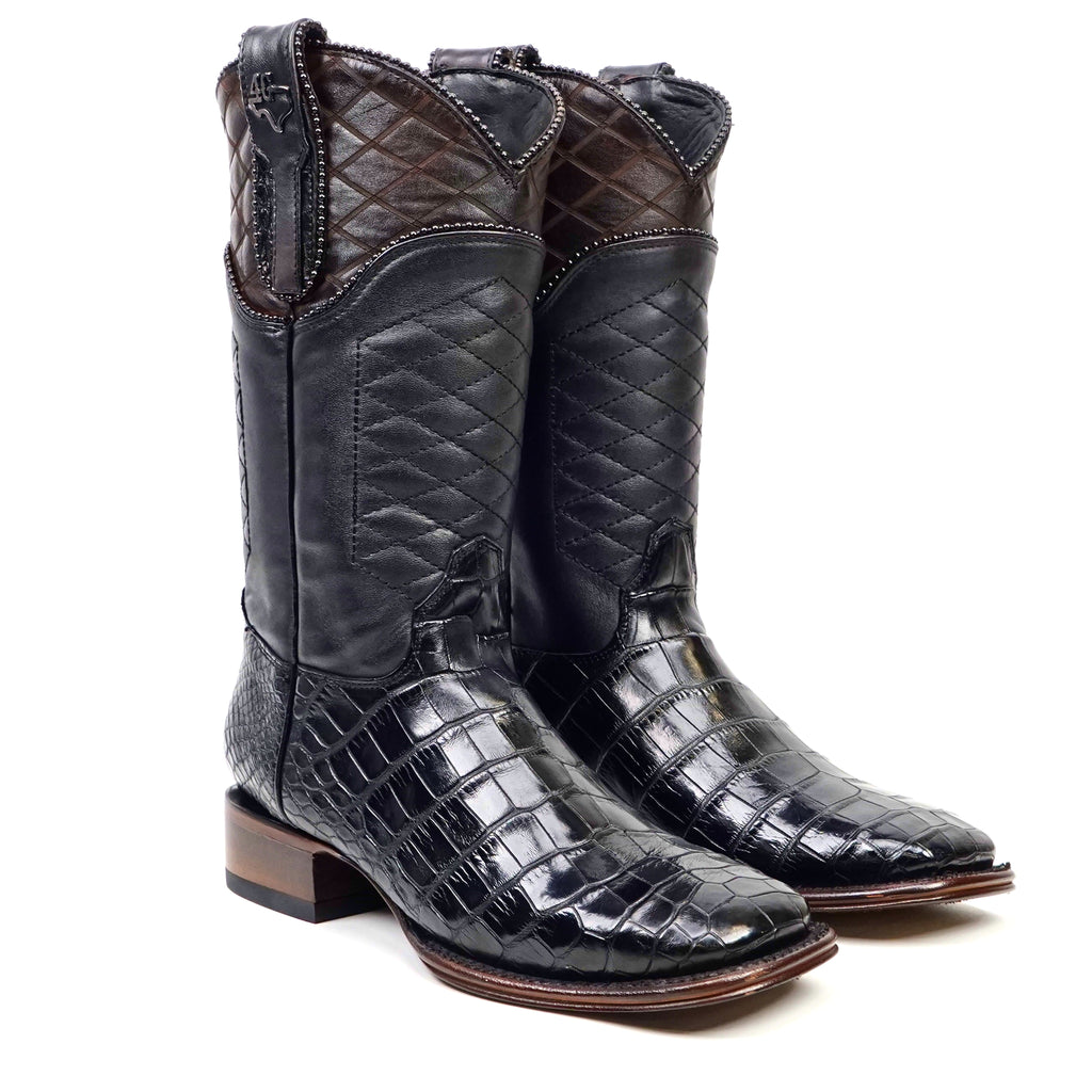 James Platinum Alligator Belly Boots - Black - Square Toe