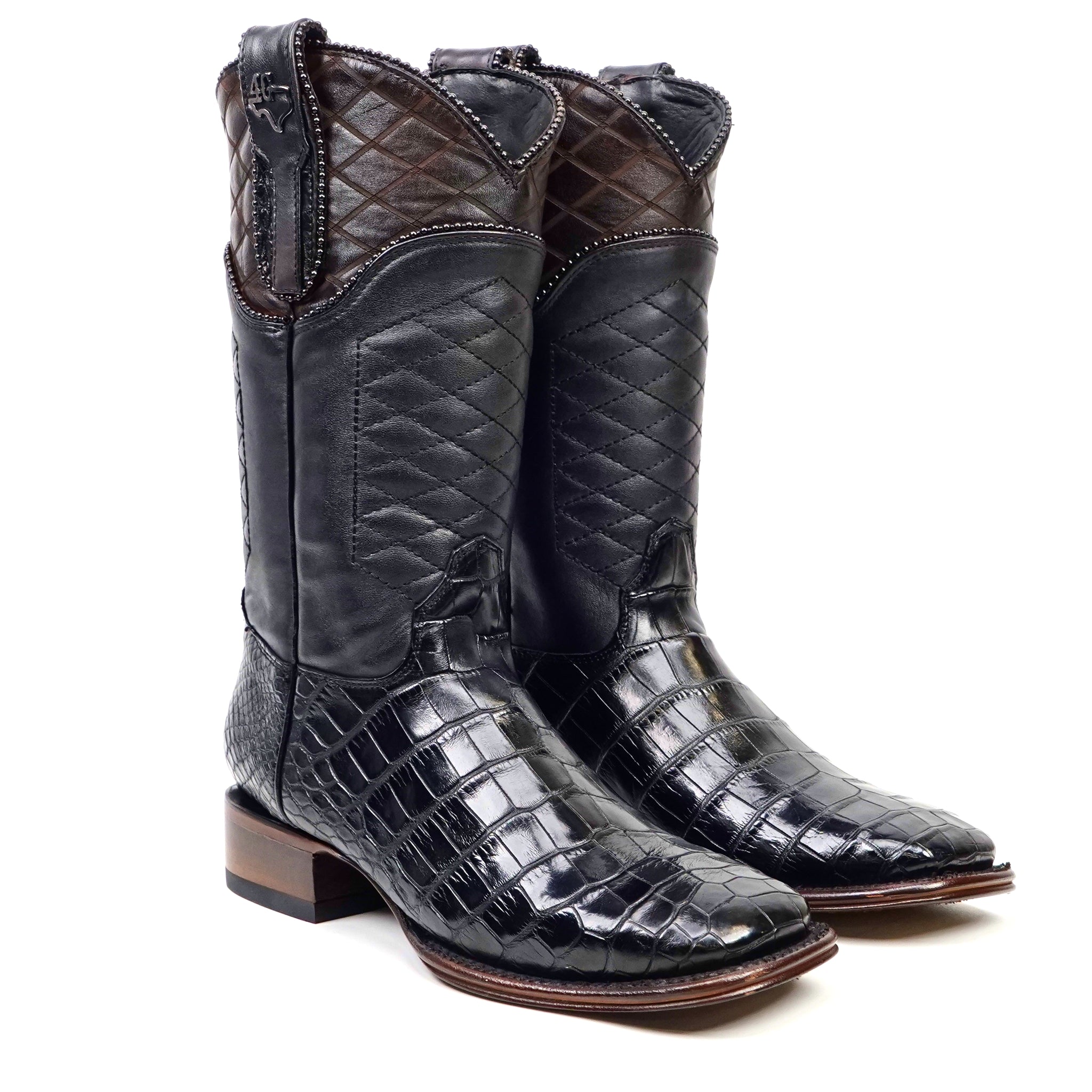 James Platinum Alligator Belly Boots - Black - Square Toe