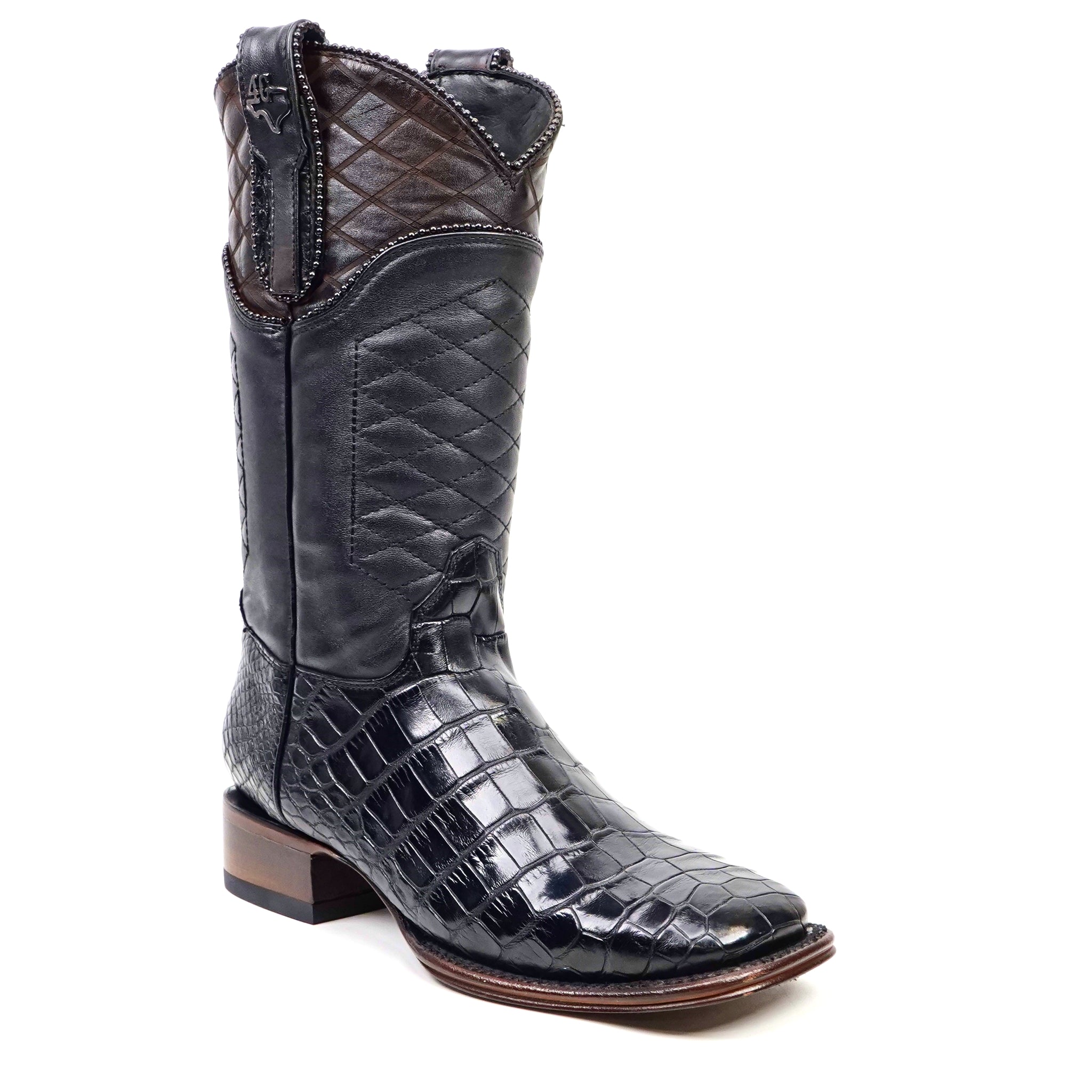 James Platinum Alligator Belly Boots - Black - Square Toe