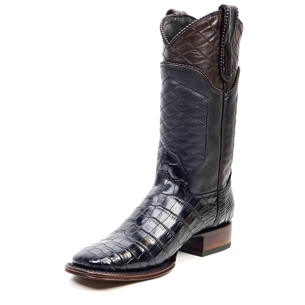 James Platinum Alligator Belly Boots - Black - Square Toe