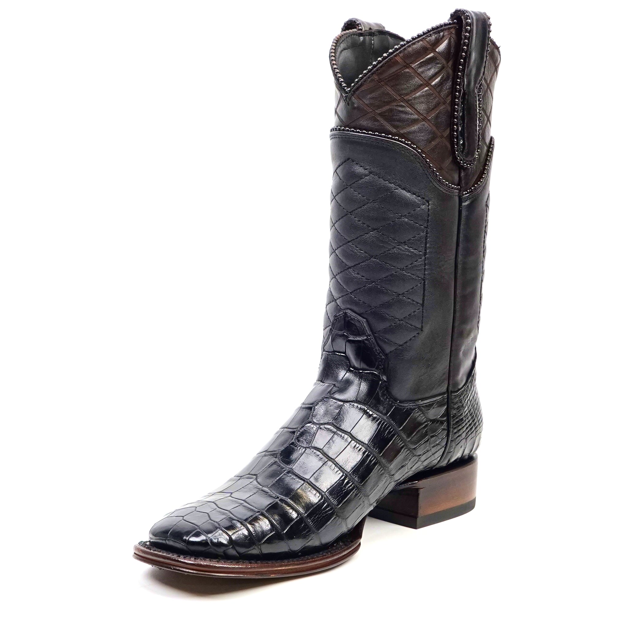 James Platinum Alligator Belly Boots - Black - Square Toe