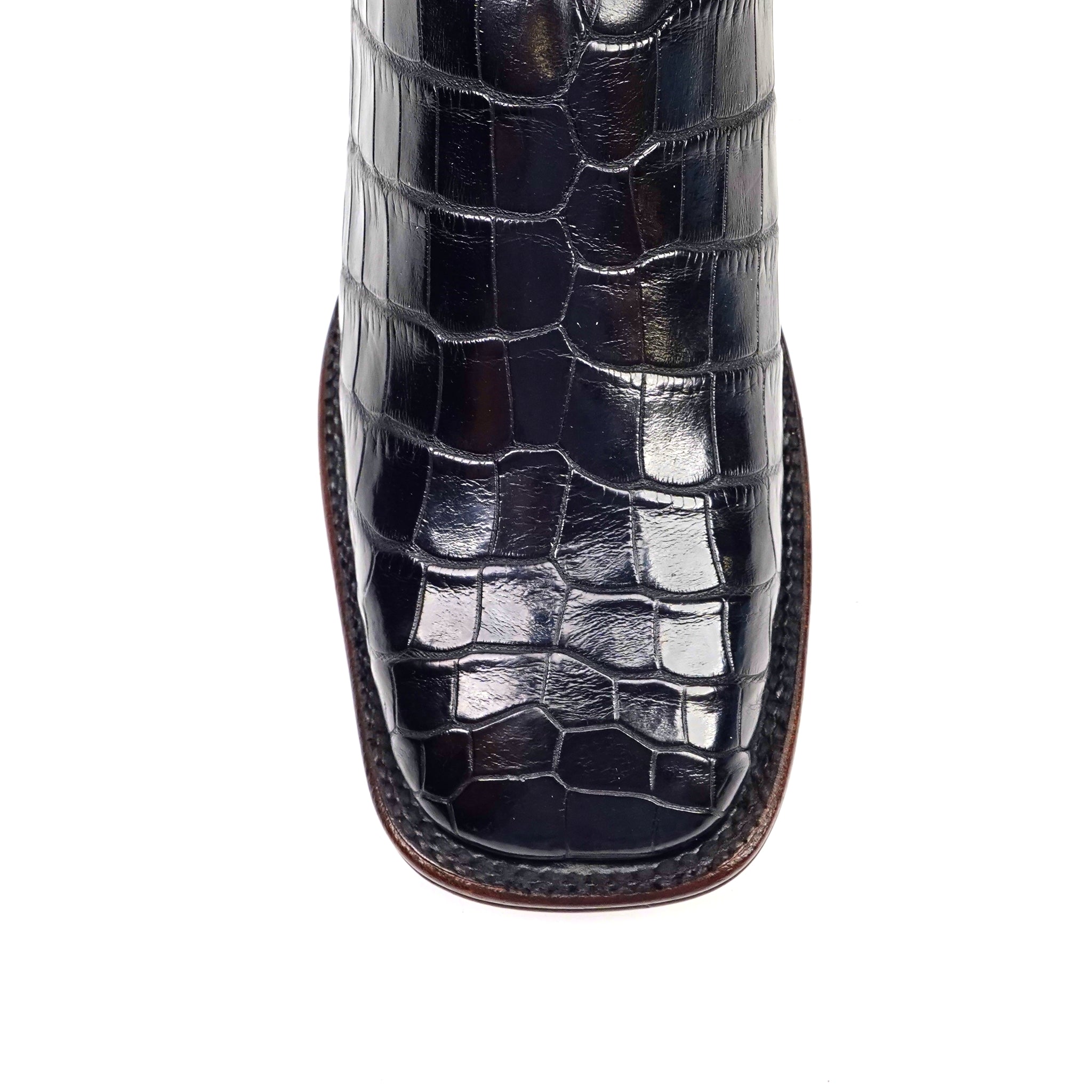 James Platinum Alligator Belly Boots - Black - Square Toe