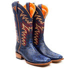 Braxton Python Boots - Navy Blue - Square Toe