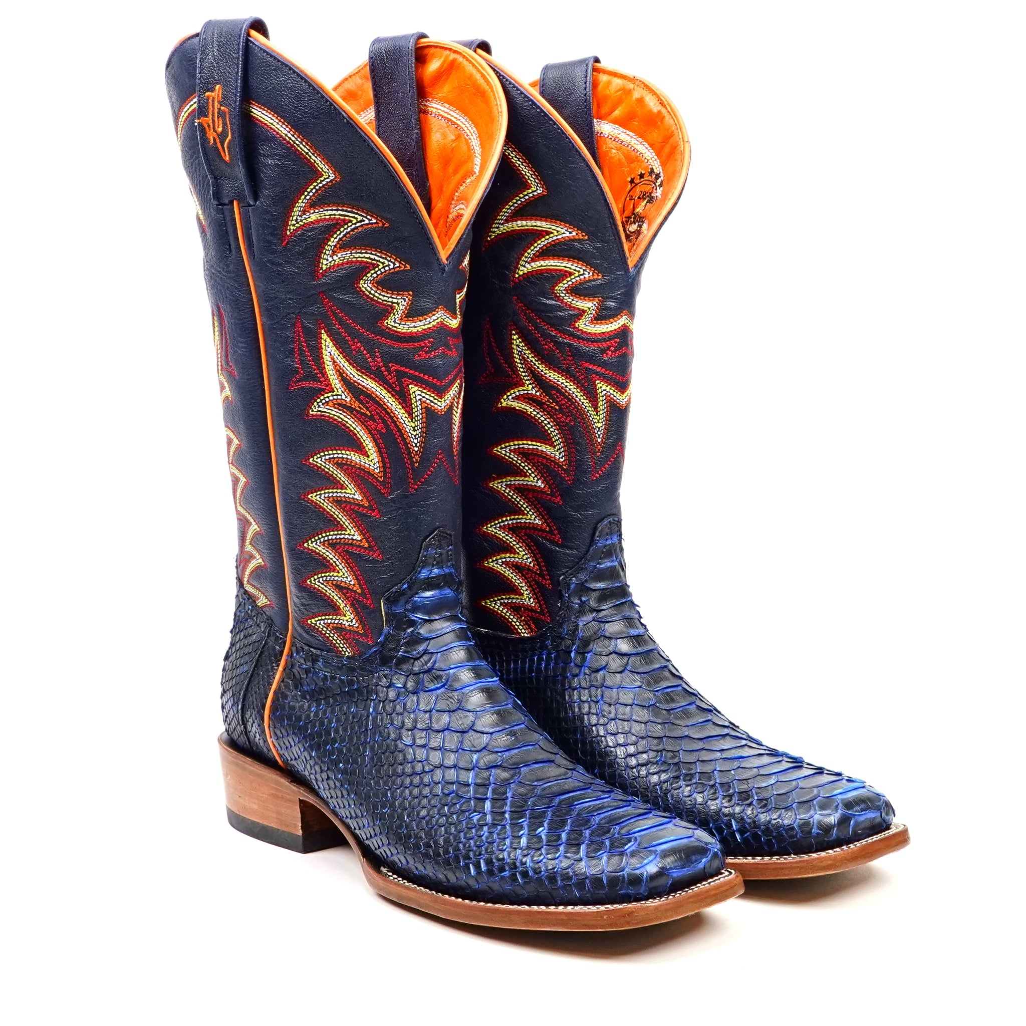 Braxton Python Boots - Navy Blue - Square Toe