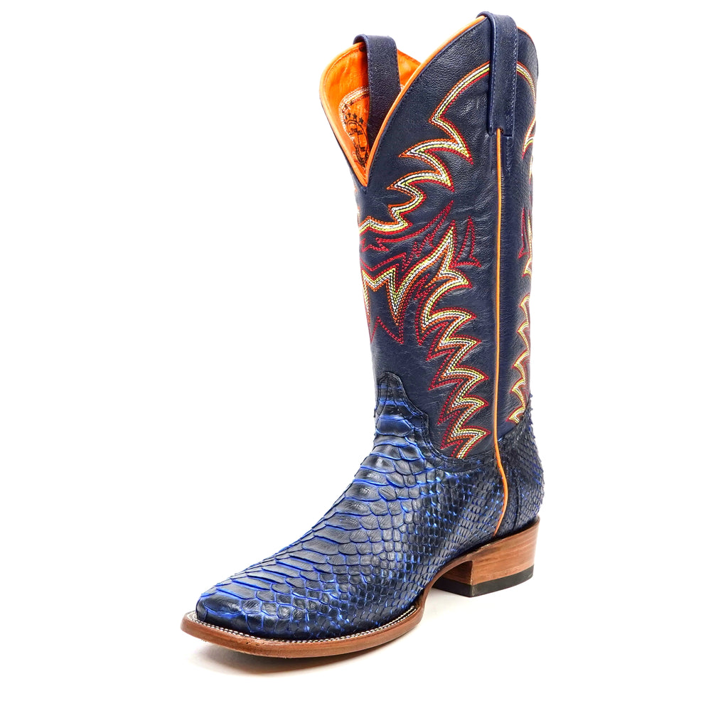 Braxton Python Boots - Navy Blue - Square Toe