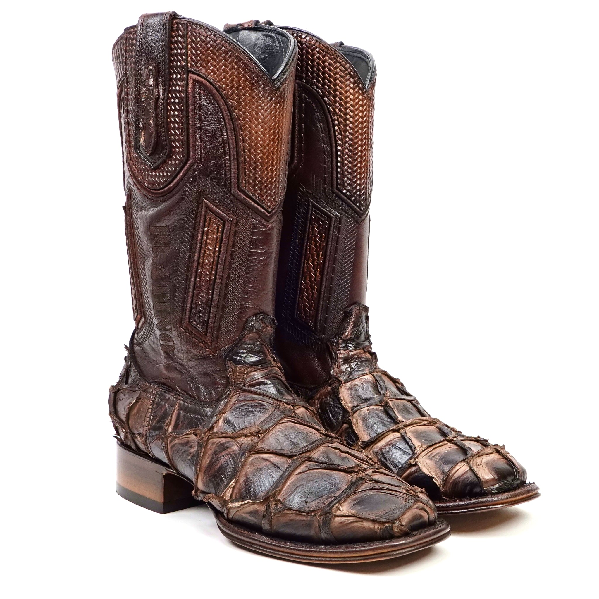 Connor Platinum Pirarucu Fish Boots - Tobacco - Square Toe