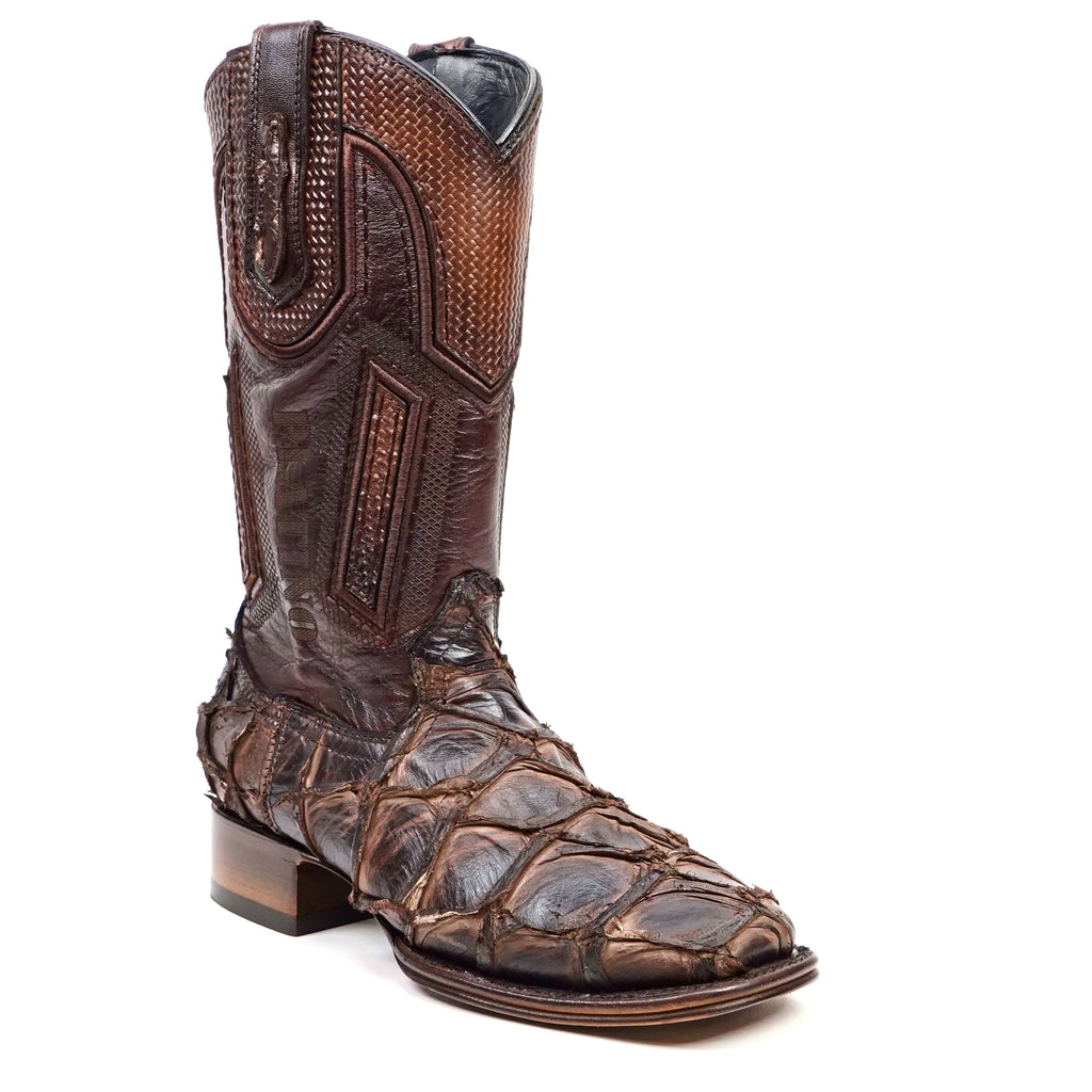 Connor Platinum Pirarucu Fish Boots - Tobacco - Square Toe