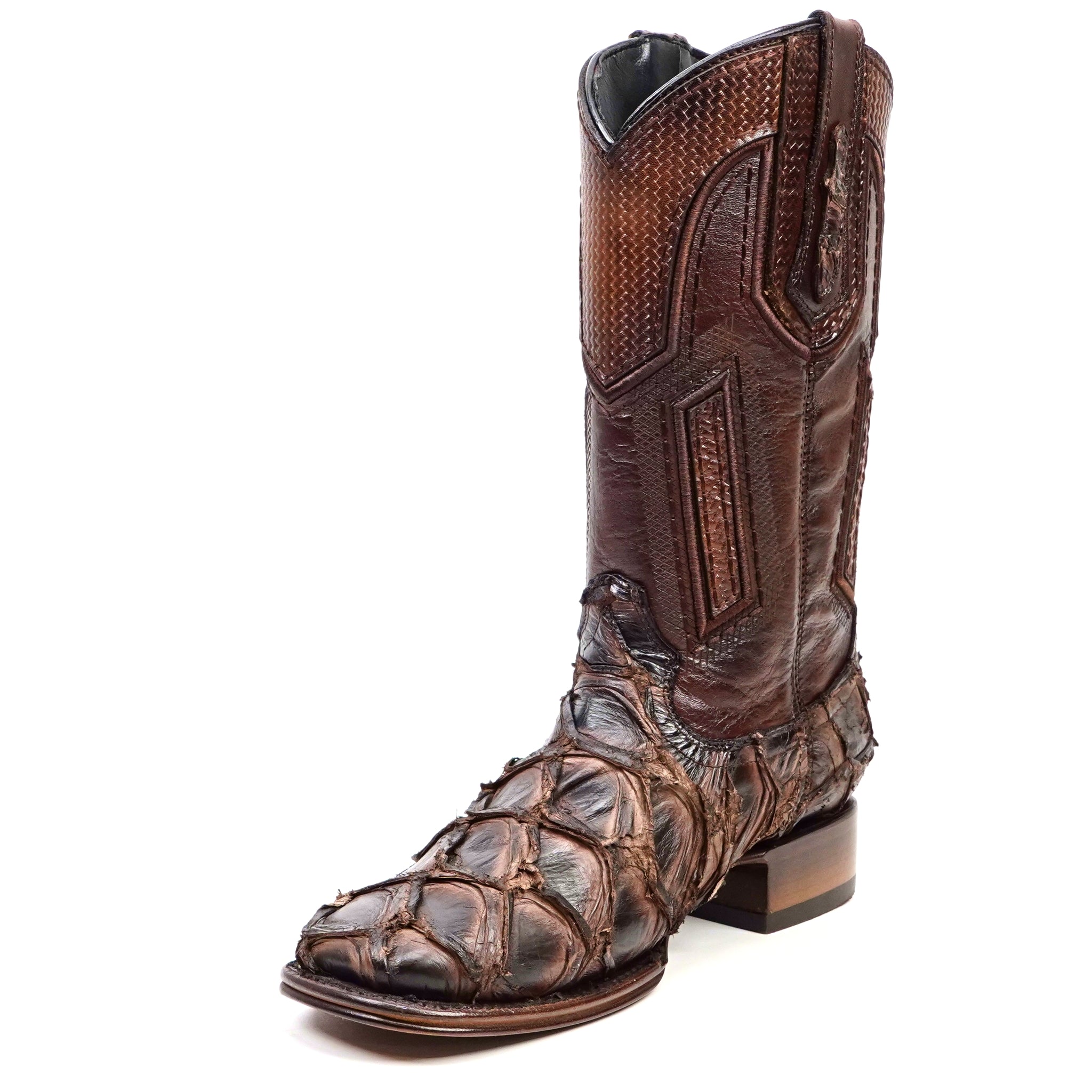 Connor Platinum Pirarucu Fish Boots - Tobacco - Square Toe