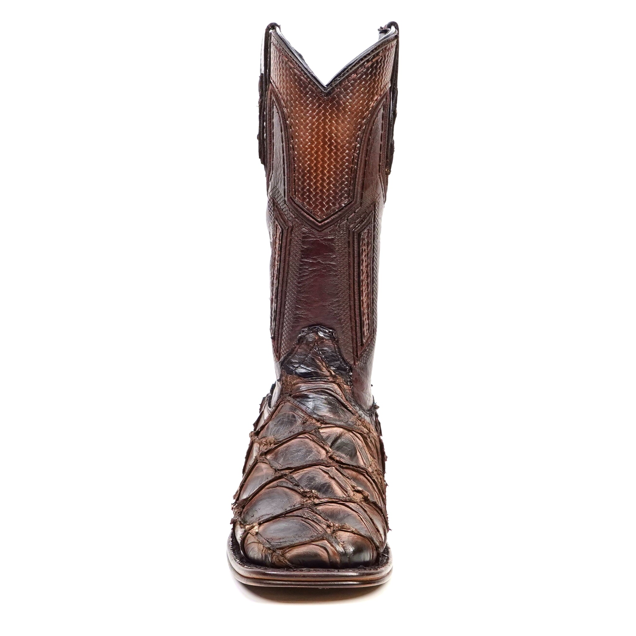 Connor Platinum Pirarucu Fish Boots - Tobacco - Square Toe